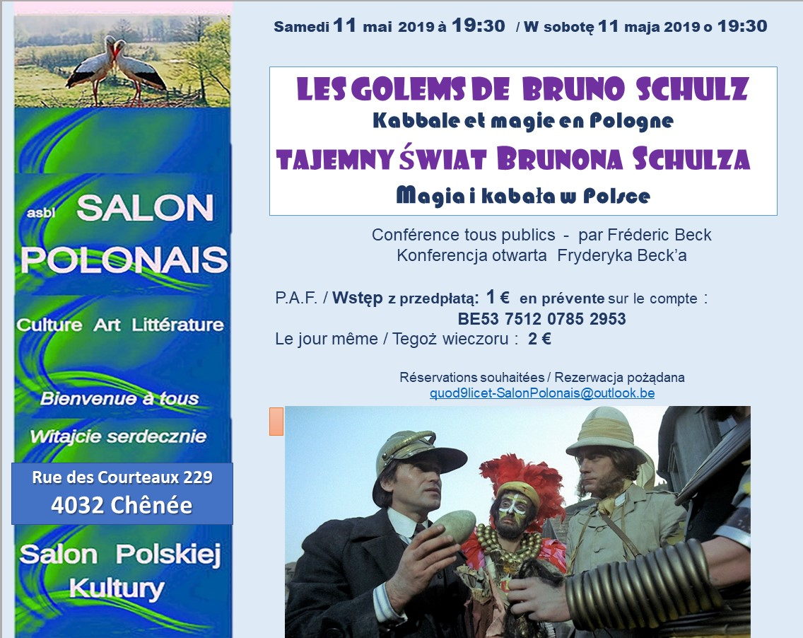 Affiche. Chênée. TAJEMNY ŚWIAT BRUNONA SCHULZA Magia i kabała w Polsce. 2019-05-11